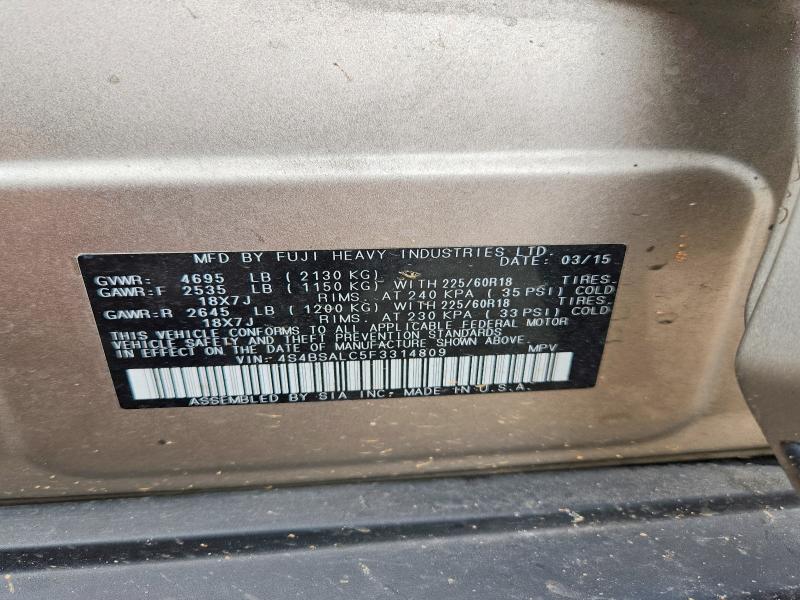 2015 Subaru Outback მანქანა იყიდება აუქციონზე, vin: 4S4BSALC5F3314809, აუქციონის ნომერი: 61713376