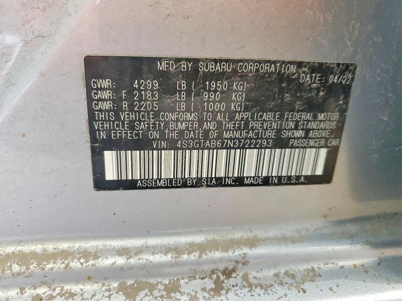 Продажа на аукционе авто 2022 Subaru Impreza, vin: 4S3GTAB67N3722293, номер лота: 62342046
