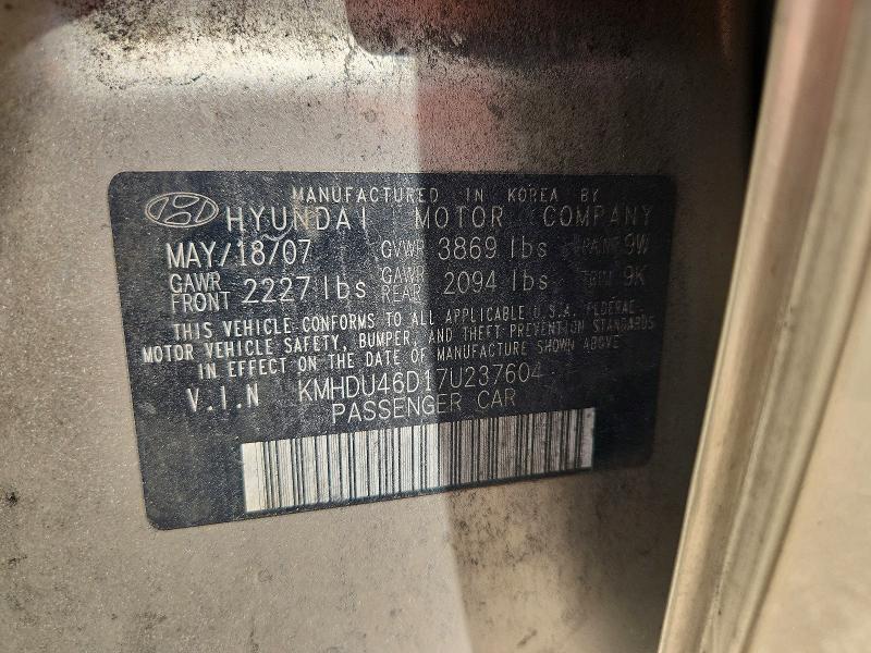 2007 Hyundai Elantra მანქანა იყიდება აუქციონზე, vin: KMHDU46D17U237604, აუქციონის ნომერი: 60550776