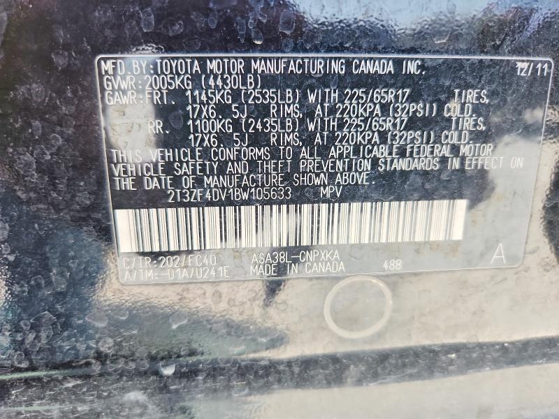 Продаж на аукціоні авто 2011 Toyota Rav4, vin: 2T3ZF4DV1BW105633, номер лоту: 61996036