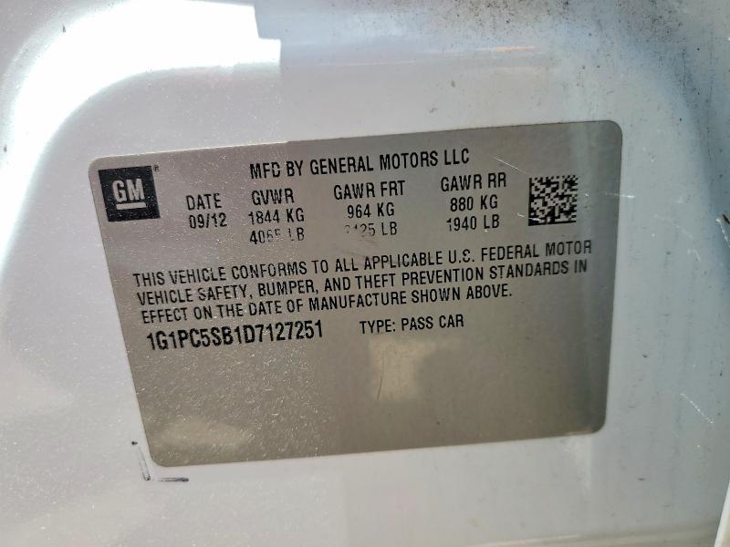 Продаж на аукціоні авто 2013 Chevrolet Cruze, vin: 1G1PC5SB1D7127251, номер лоту: 59918436