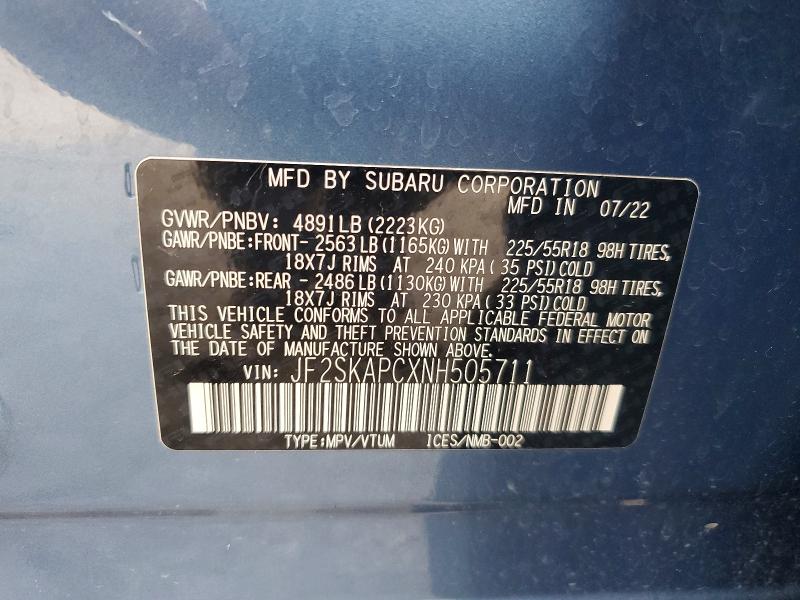 Продажа на аукционе авто 2022 Subaru Forester, vin: JF2SKAPCXNH505711, номер лота: 61637416