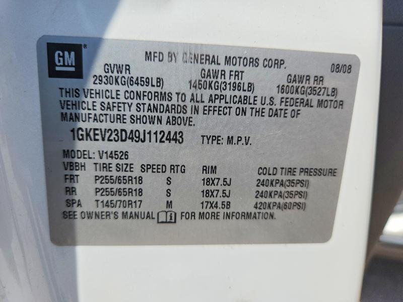 2009 Gmc Acadia მანქანა იყიდება აუქციონზე, vin: 1GKEV23D49J112443, აუქციონის ნომერი: 62862626