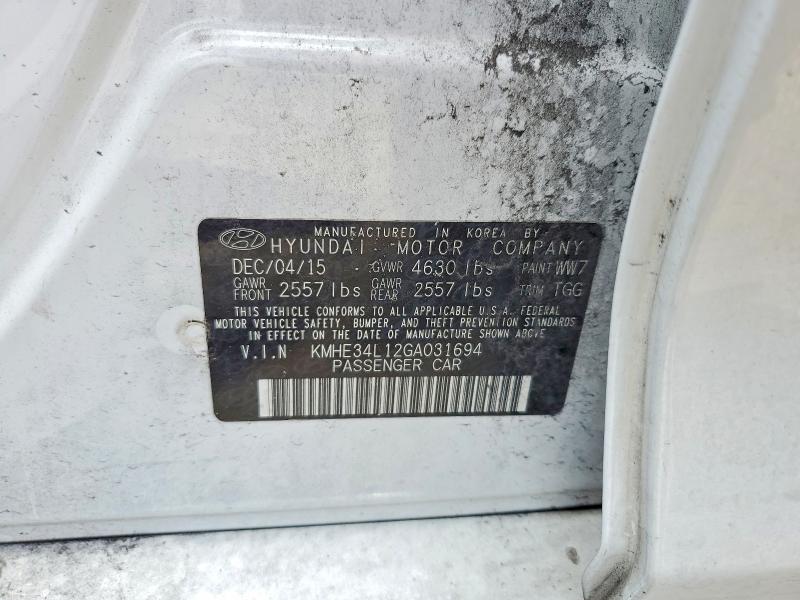 Aukcja sprzedaży 2016 Hyundai Sonata Hybrid, vin: KMHE34L12GA031694, numer aukcji: 60760886