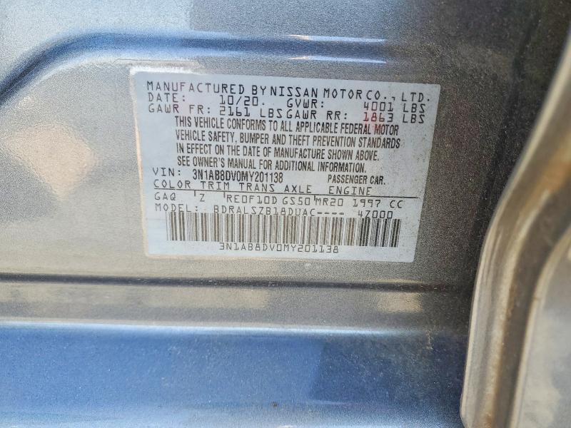 2021 Nissan Sentra მანქანა იყიდება აუქციონზე, vin: 3N1AB8DV0MY201138, აუქციონის ნომერი: 61445046