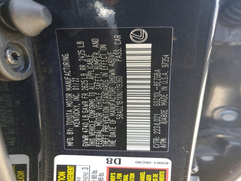 Aukcja sprzedaży 2022 Lexus Es 350, vin: 58ADZ1B1XNU119360, numer aukcji: 60281156
