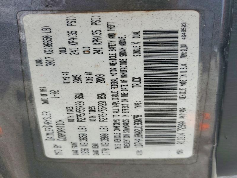2002 Dodge Ram 1500 მანქანა იყიდება აუქციონზე, vin: 1D7HA18N02J193078, აუქციონის ნომერი: 60945536