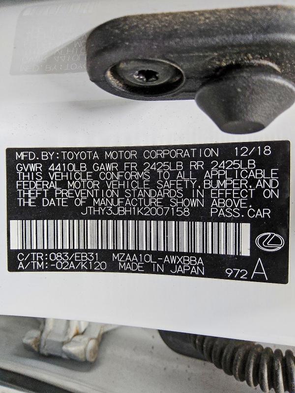 46178556 :رقم المزاد ، JTHY3JBH1K2007158 vin ، 2019 Lexus Ux 200 مزاد بيع