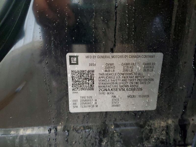 Aukcja sprzedaży 2020 Chevrolet Equinox, vin: 2GNAXSEV5L6168705, numer aukcji: 60204516