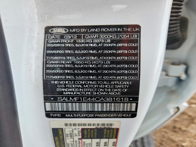 Aukcja sprzedaży 2012 Land Rover Range Rover, vin: SALMF1E44CA381618, numer aukcji: 60141606
