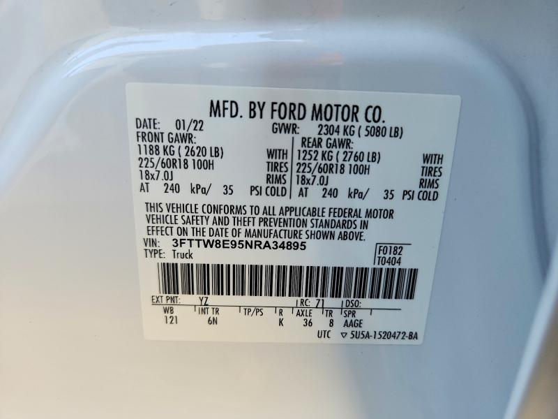60157126 :رقم المزاد ، 3FTTW8E95NRA34895 vin ، 2022 Ford Maverick مزاد بيع