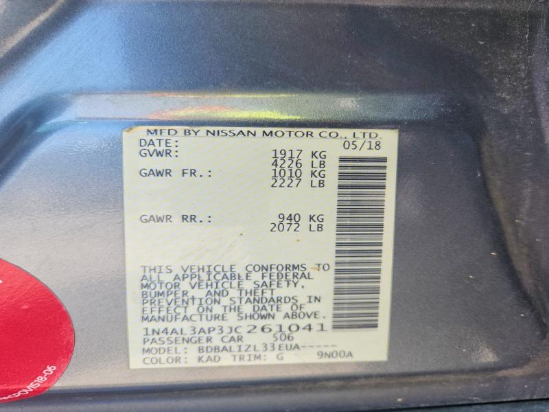 2018 Nissan Altima მანქანა იყიდება აუქციონზე, vin: 1N4AL3AP3JC261041, აუქციონის ნომერი: 62448346