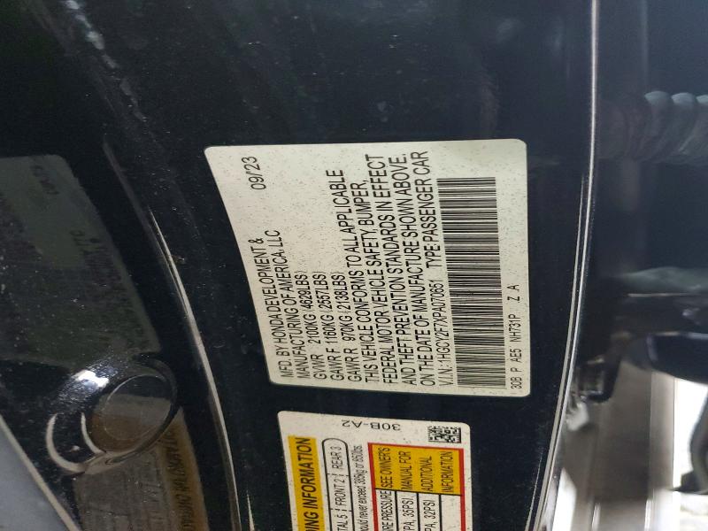 62697866 :رقم المزاد ، 1HGCY2F7XPA070651 vin ، 2023 Honda Accord مزاد بيع
