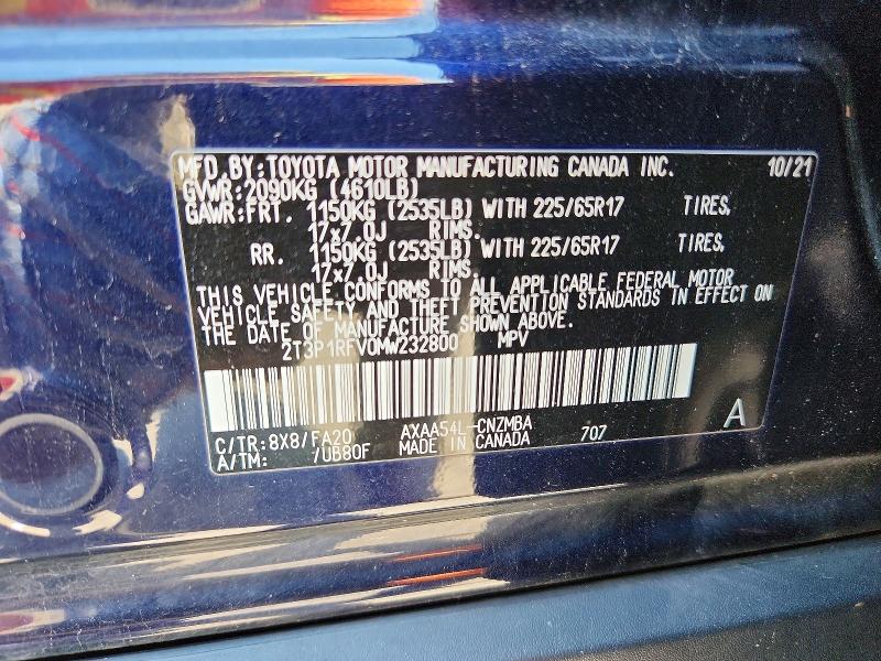 Продаж на аукціоні авто 2021 Toyota Rav4, vin: 2T3P1RFV0MW232800, номер лоту: 60751376