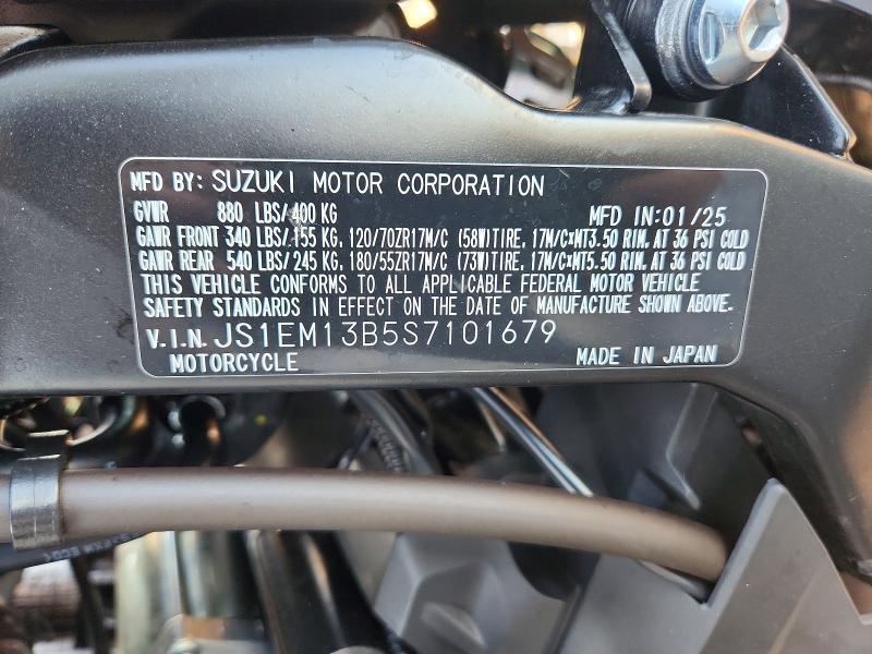 59918736 :رقم المزاد ، JS1EM13B5S7101679 vin ، 2025 Suzuki Gsx-8r مزاد بيع