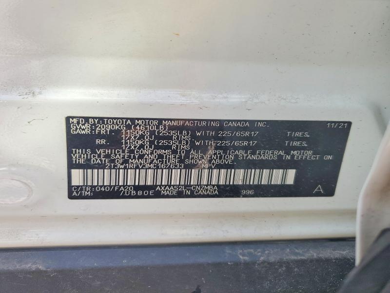 Продаж на аукціоні авто 2021 Toyota Rav4, vin: 2T3W1RFV3MC167633, номер лоту: 60941656