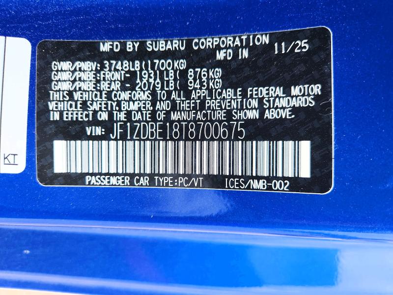 Aukcja sprzedaży 2026 Subaru Brz, vin: JF1ZDBE18T8700675, numer aukcji: 58701426
