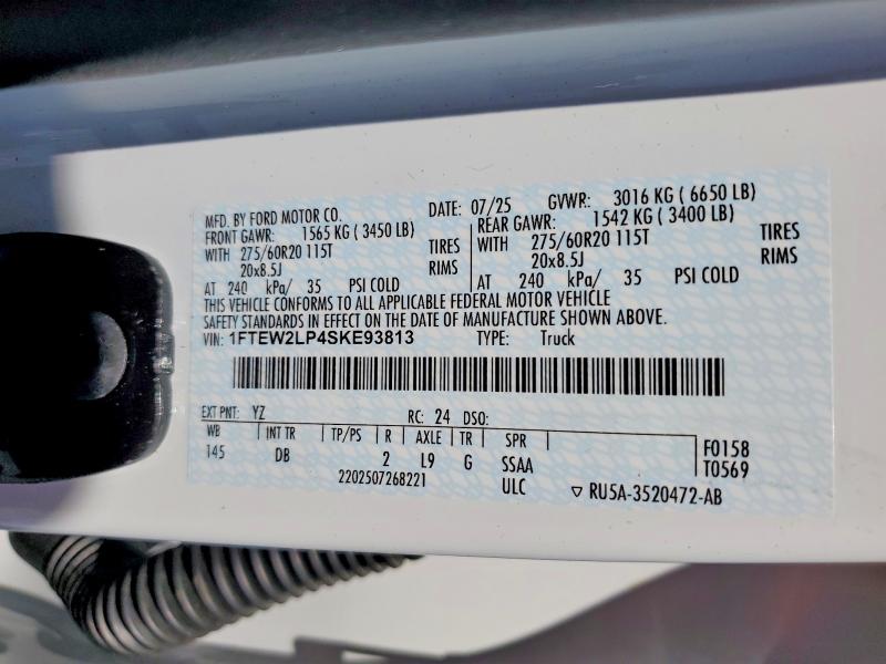 Продаж на аукціоні авто 2025 Ford F150, vin: 1FTEW2LP4SKE93813, номер лоту: 59943216
