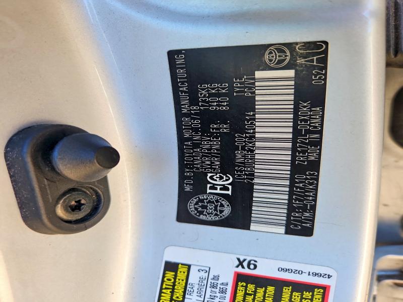 2019 Toyota Corolla მანქანა იყიდება აუქციონზე, vin: 2T1BURHE2KC140514, აუქციონის ნომერი: 60162686