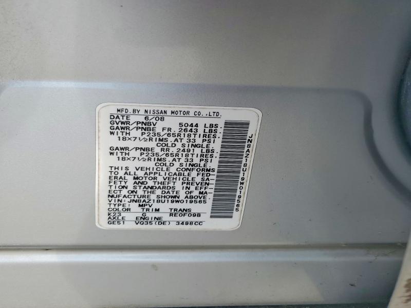 Auction sale of the 2009 Nissan Murano, vin: JN8AZ18U19W019565, lot number: 62474486