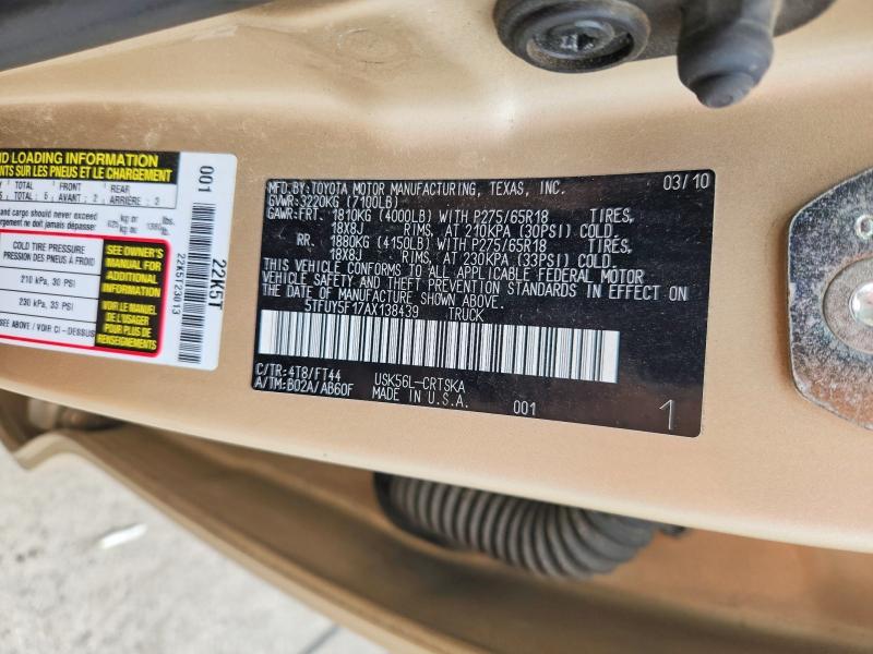 2010 Toyota Tundra მანქანა იყიდება აუქციონზე, vin: 5TFUY5F17AX138439, აუქციონის ნომერი: 60379576