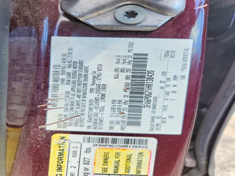 2017 Ford Fusion მანქანა იყიდება აუქციონზე, vin: 3FA6P0G75HR138420, აუქციონის ნომერი: 62939546