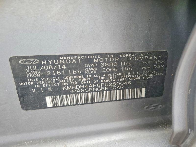 60200436 :رقم المزاد ، KMHDH4AE6FU280046 vin ، 2015 Hyundai Elantra مزاد بيع