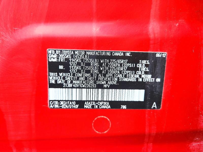 Продаж на аукціоні авто 2012 Toyota Rav4, vin: 2T3BF4DV1CW226293, номер лоту: 62205006