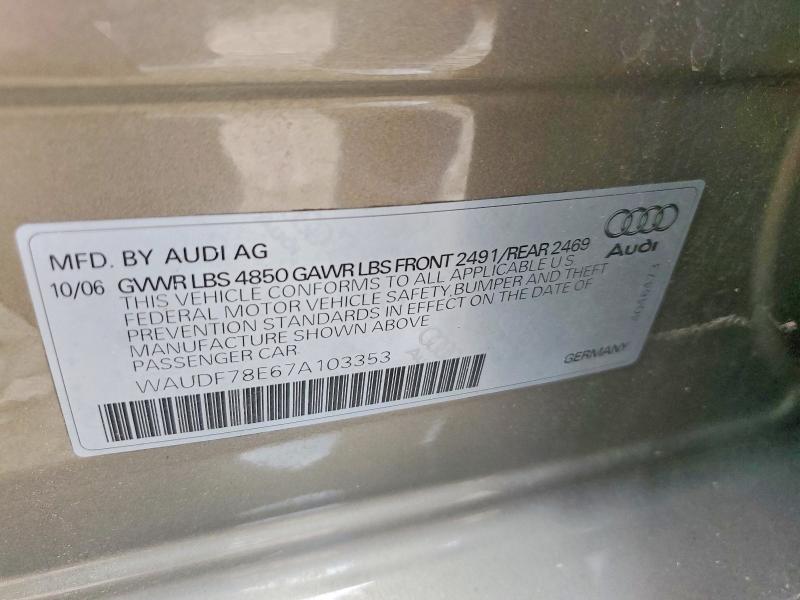 Продажа на аукционе авто 2007 Audi A4, vin: WAUDF78E67A103353, номер лота: 63072166