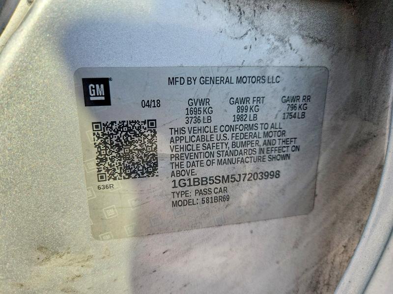62653306 :رقم المزاد ، 1G1BB5SM5J7203998 vin ، 2018 Chevrolet Cruze مزاد بيع