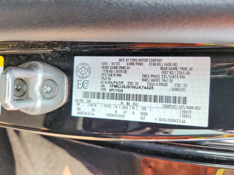 Aukcja sprzedaży 2022 Ford Escape, vin: 1FMCU9J91NUA74428, numer aukcji: 62443426