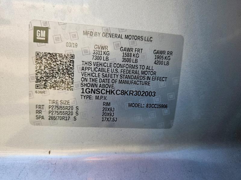 61056386 :رقم المزاد ، 1GNSCHKC8KR302003 vin ، 2019 Chevrolet Suburban مزاد بيع