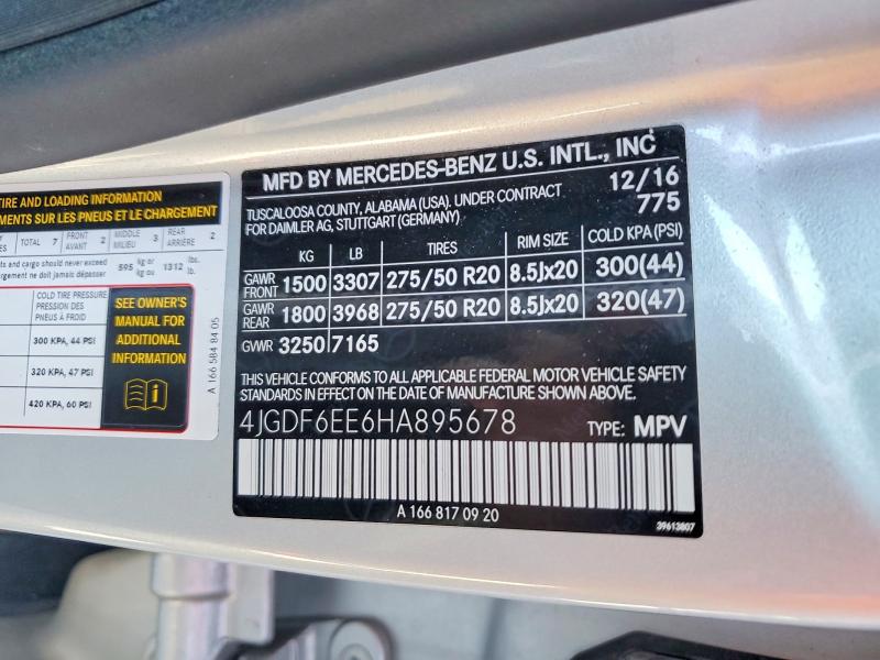 59846416 :رقم المزاد ، 4JGDF6EE6HA895678 vin ، 2017 Mercedes-benz Gls مزاد بيع