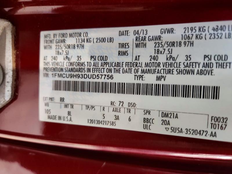 2013 Ford Escape მანქანა იყიდება აუქციონზე, vin: 1FMCU9H93DUD57756, აუქციონის ნომერი: 59969626