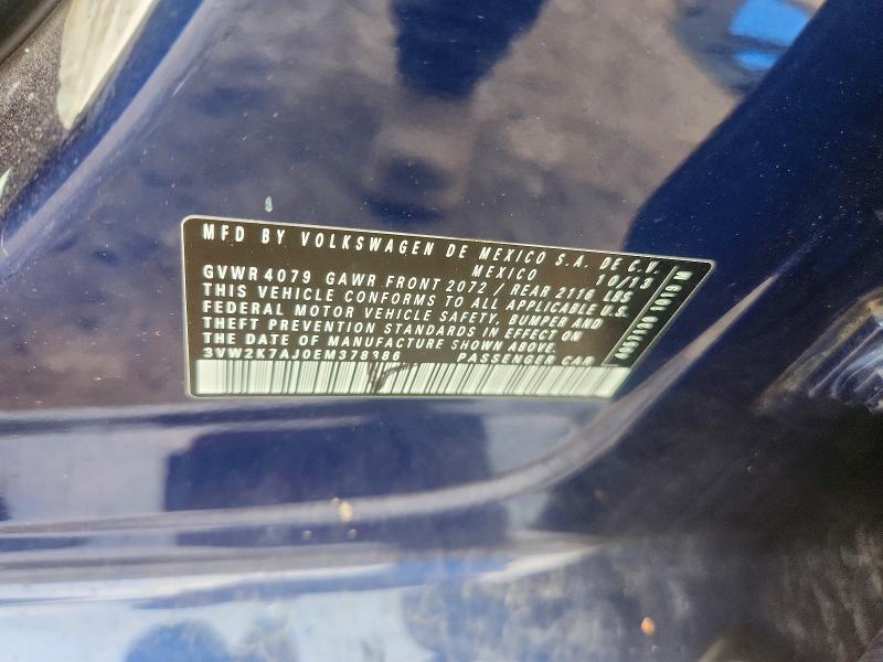 2014 Volkswagen Jetta მანქანა იყიდება აუქციონზე, vin: 3VW2K7AJ0EM378386, აუქციონის ნომერი: 61492106
