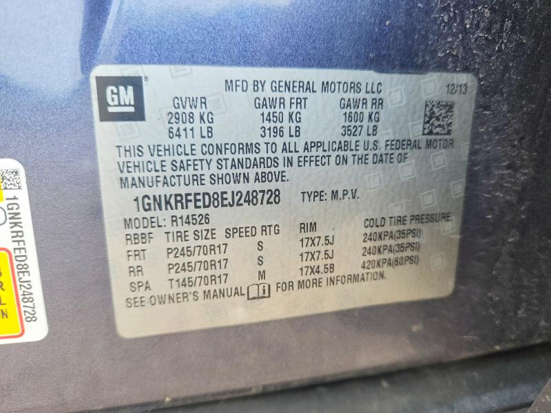 Продажа на аукционе авто 2014 Chevrolet Traverse, vin: 1GNKRFED8EJ248728, номер лота: 62651336