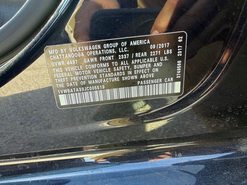 Продажа на аукционе авто 2018 Volkswagen Passat, vin: 1VWBA7A33JC005519, номер лота: 63333396