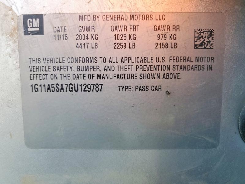 Aukcja sprzedaży 2016 Chevrolet Malibu Limited, vin: 1G11A5SA7GU129787, numer aukcji: 60023596