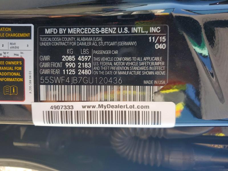 Aukcja sprzedaży 2016 Mercedes-benz C, vin: 55SWF4JB7GU120436, numer aukcji: 63650386