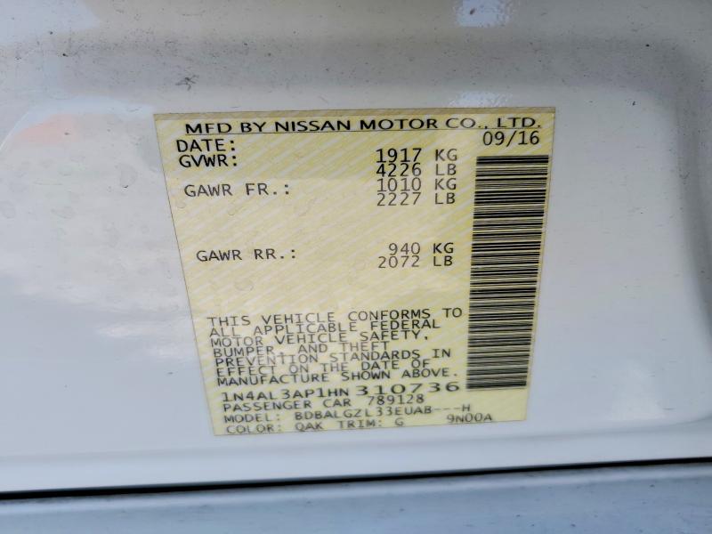 Продаж на аукціоні авто 2017 Nissan Altima, vin: 1N4AL3AP1HN310736, номер лоту: 59555186