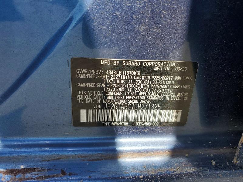 61739886 :رقم المزاد ، JF2GTABC7LH271325 vin ، 2020 Subaru Crosstrek مزاد بيع