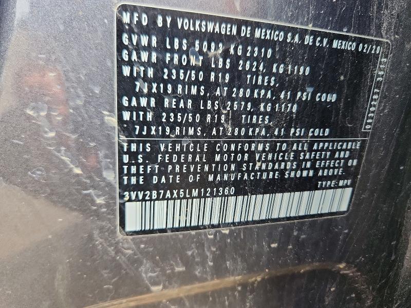 61228116 :رقم المزاد ، 3VV2B7AX5LM121360 vin ، 2020 Volkswagen Tiguan مزاد بيع