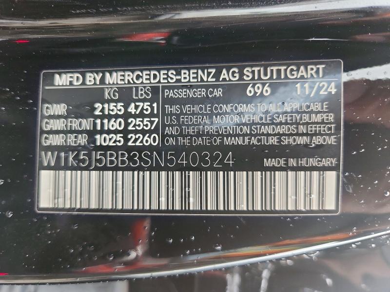 Продажа на аукционе авто 2025 Mercedes-benz Cla, vin: W1K5J5BB3SN540324, номер лота: 62883256