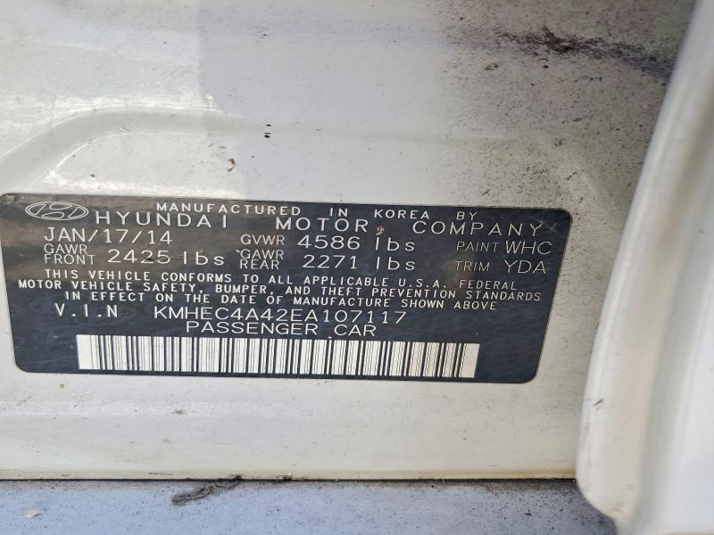 Aukcja sprzedaży 2014 Hyundai Sonata, vin: KMHEC4A42EA107117, numer aukcji: 59403006
