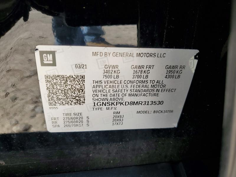 Aukcja sprzedaży 2021 Chevrolet Tahoe, vin: 1GNSKPKD8MR313530, numer aukcji: 59166756