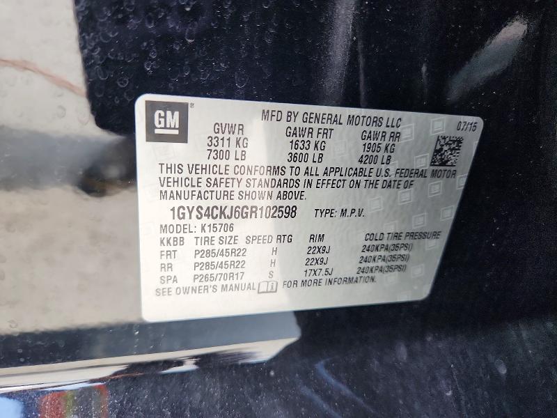 60797996 :رقم المزاد ، 1GYS4CKJ6GR102598 vin ، 2016 Cadillac Escalade مزاد بيع