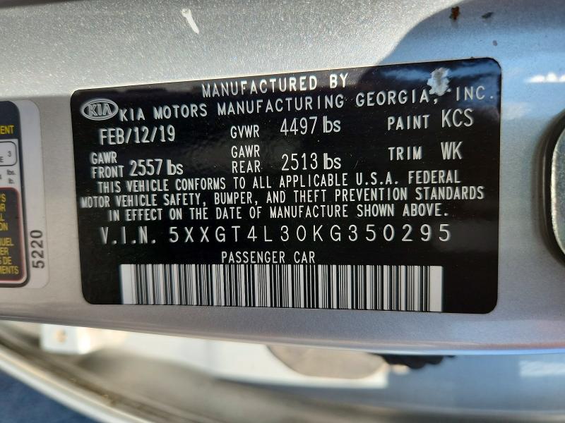 Продажа на аукционе авто 2019 Kia Optima, vin: 5XXGT4L30KG350295, номер лота: 60156926