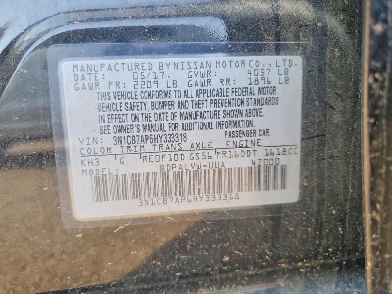 Aukcja sprzedaży 2017 Nissan Sentra, vin: 3N1CB7AP6HY333318, numer aukcji: 61068566