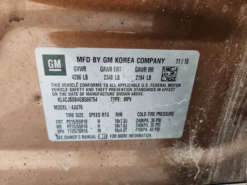 2016 Buick Encore მანქანა იყიდება აუქციონზე, vin: KL4CJBSB4GB569754, აუქციონის ნომერი: 59287916