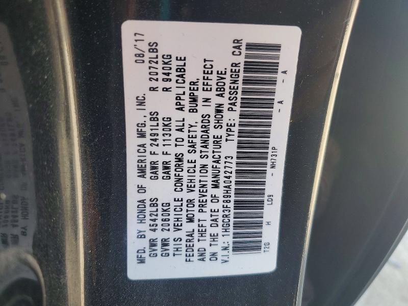 Продажа на аукционе авто 2017 Honda Accord, vin: 1HGCR3F89HA042773, номер лота: 85613455